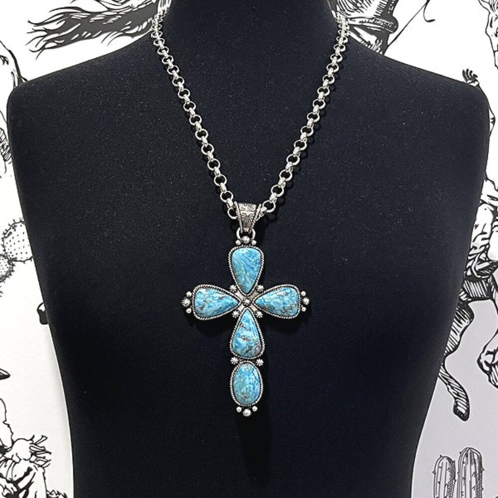 Statement Cross Necklace in Turquoise - New w/Tags
